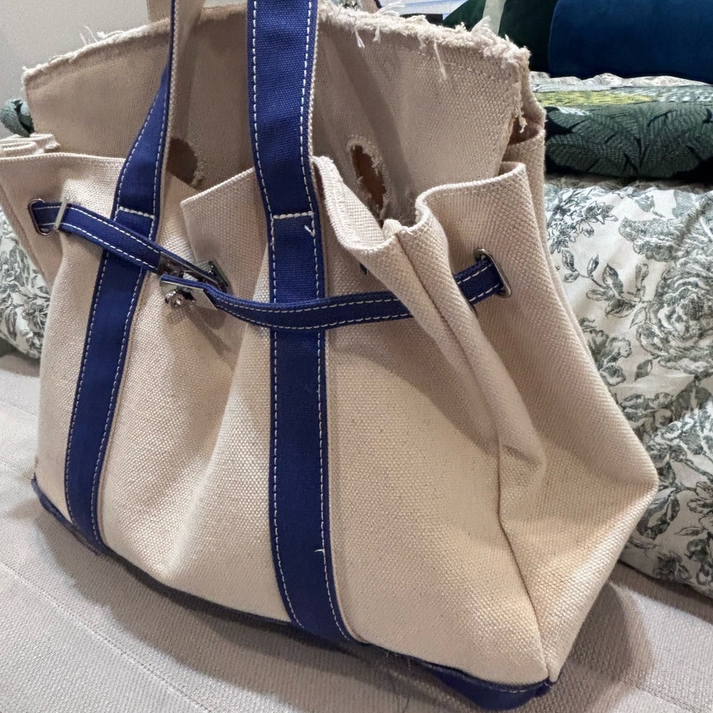 Canvas Boatkin Bag with Blue Trim - Picture 3 of 8